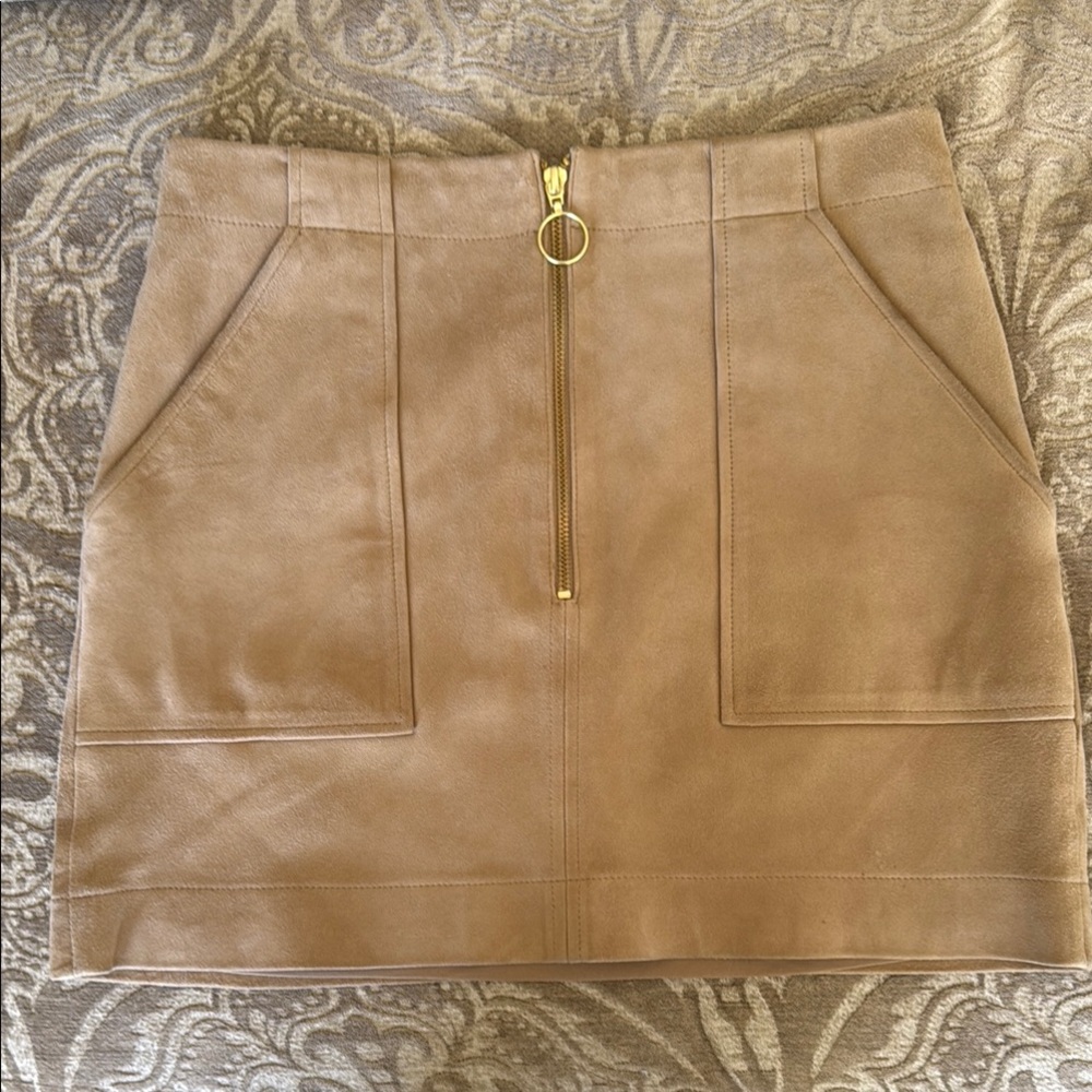 Intermix Magda Suede Zip-Front Mini Skirt Camel Size 6